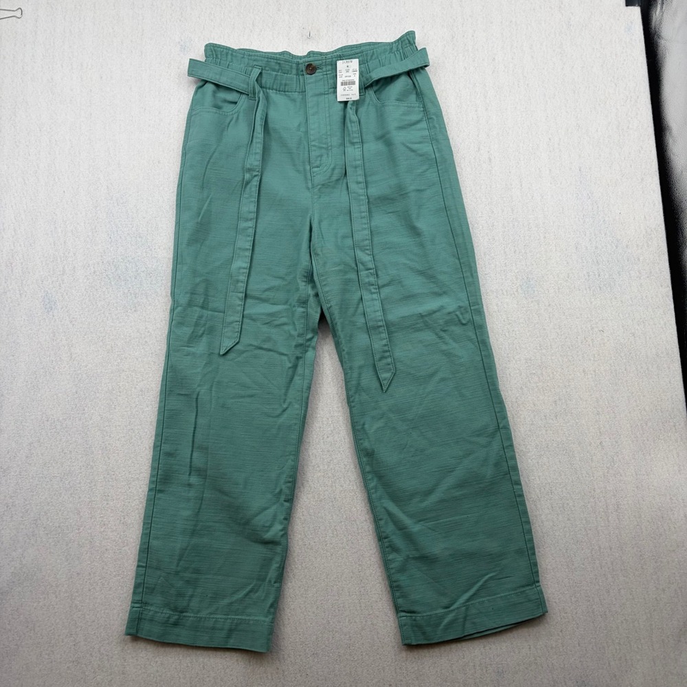 J.Crew Re-Imagined Green Cotton Wide Leg Crop Tie Waist Pants CB406 Size 4